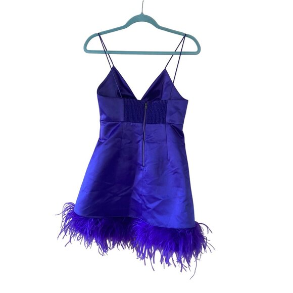 Alice Olivia Womens Dress Size 4 Purple Necole Feather Hem Mini Satin V Neck - Picture 6 of 12